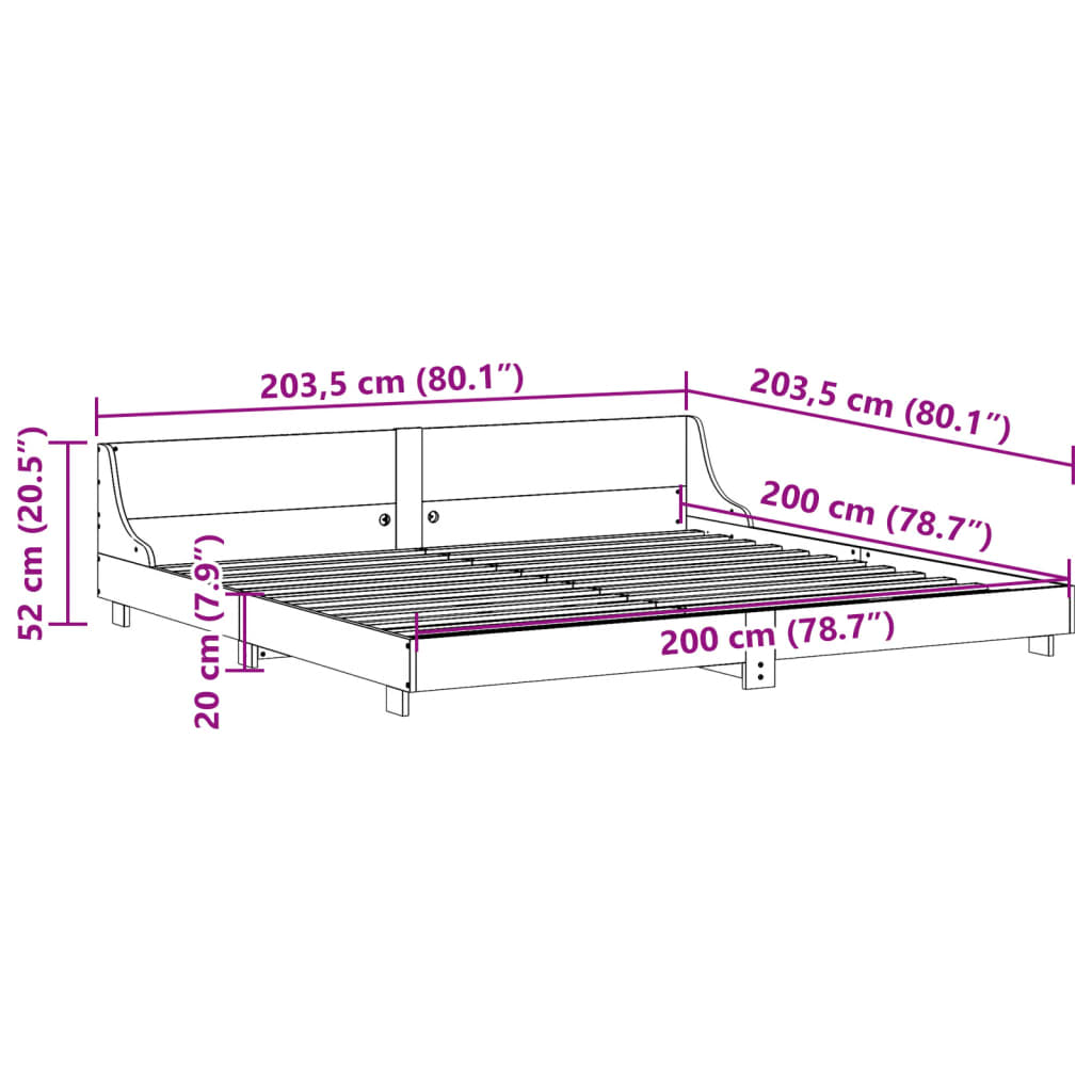 Letto senza Materasso 200x200 cm in Legno Massello di Pino | homemem39