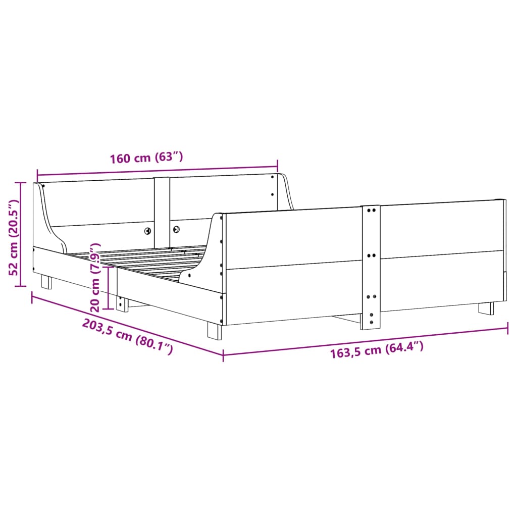 Letto senza Materasso Bianco 160x200 cm Legno Massello di Pino | homemem39