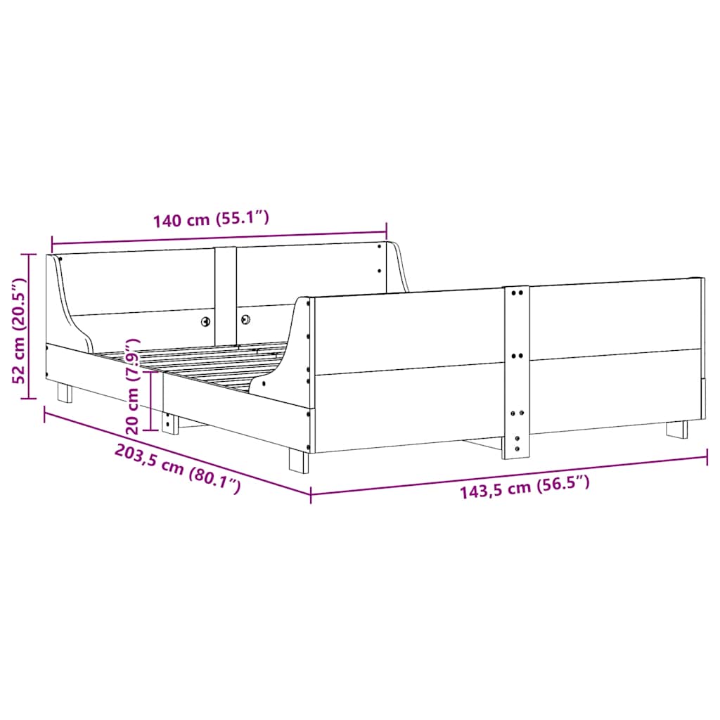 Letto senza Materasso Bianco 140x200 cm Legno Massello di Pino | homemem39