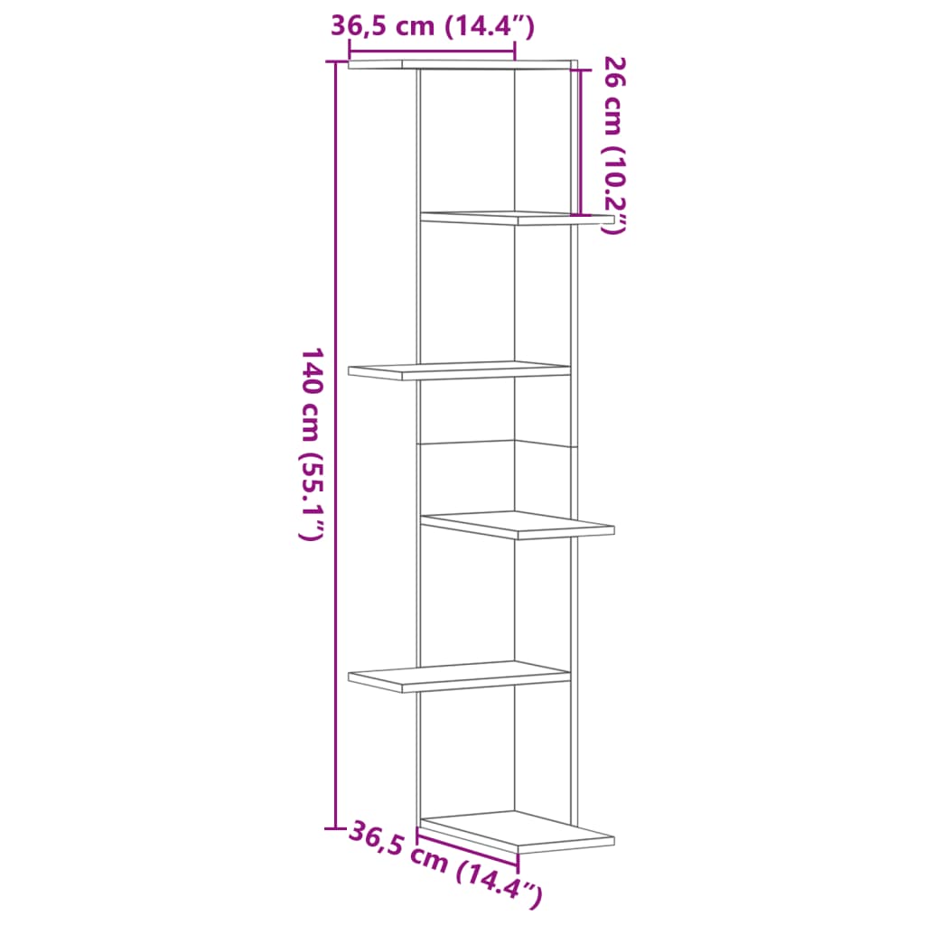 Scaffale Angolare Muro Bianco 36,5x36,5x140cm Legno Multistrato | homemem39