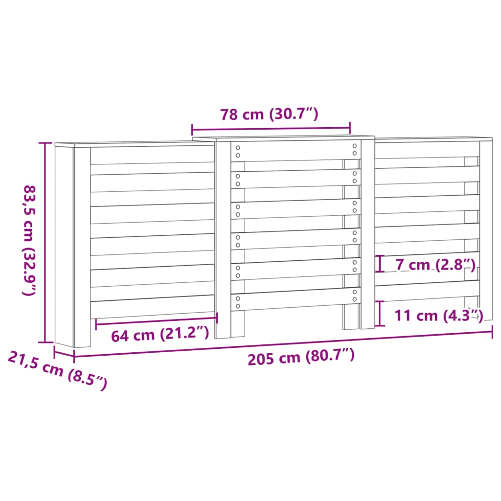 Copertura Termosifone Rovere Artigianale 205x21,5x83,5 cm Legno - homemem39