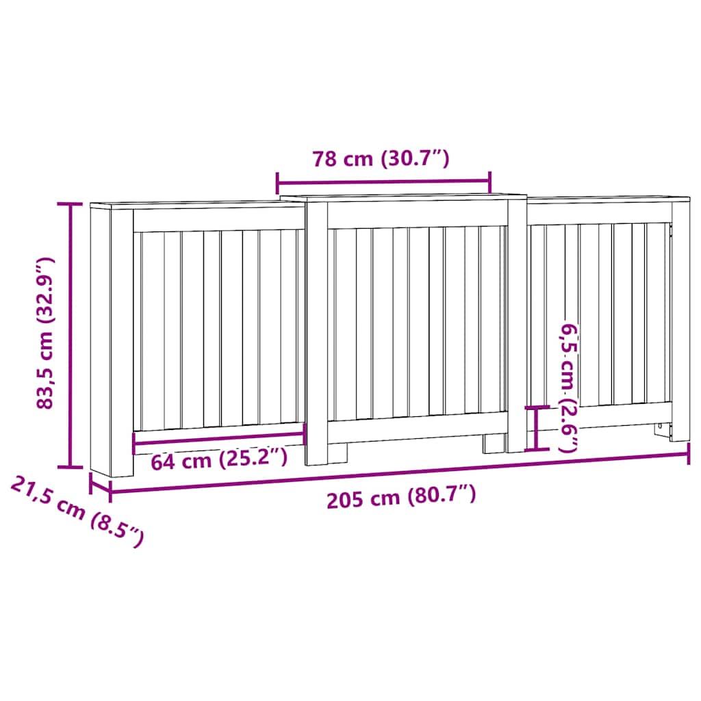 Copertura Termosifone Bianca 205x21,5x83,5 cm Legno Multistrato - homemem39