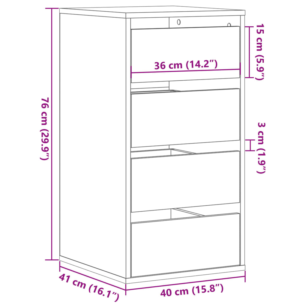 Cassettiera Angolare Nera 40x41x76 cm in Legno Multistrato - homemem39