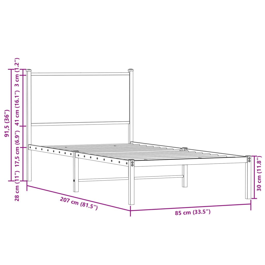 Giroletto senza Materaso in Metallo Rovere Fumo 80x200 cm | homemem39