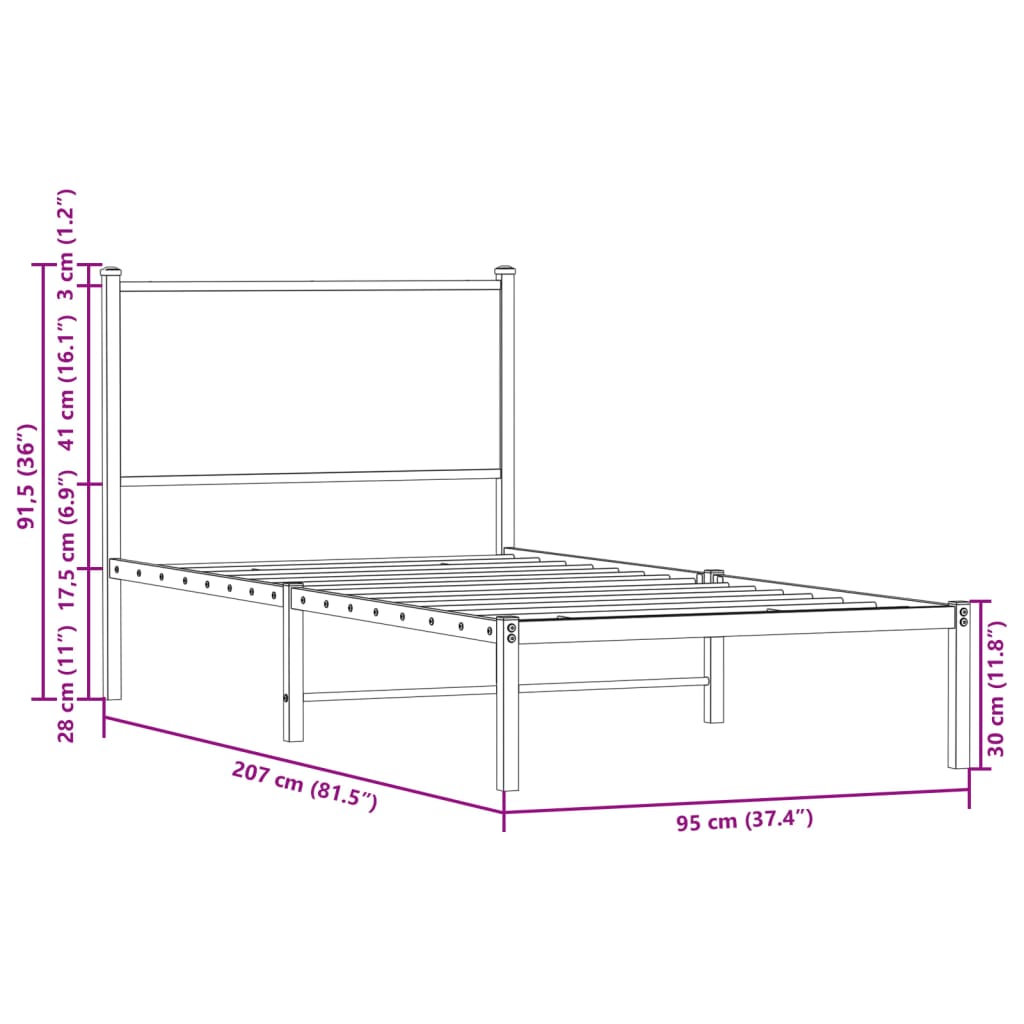 Giroletto senza Materaso in Metallo Rovere Fumo 90x200 cm | homemem39