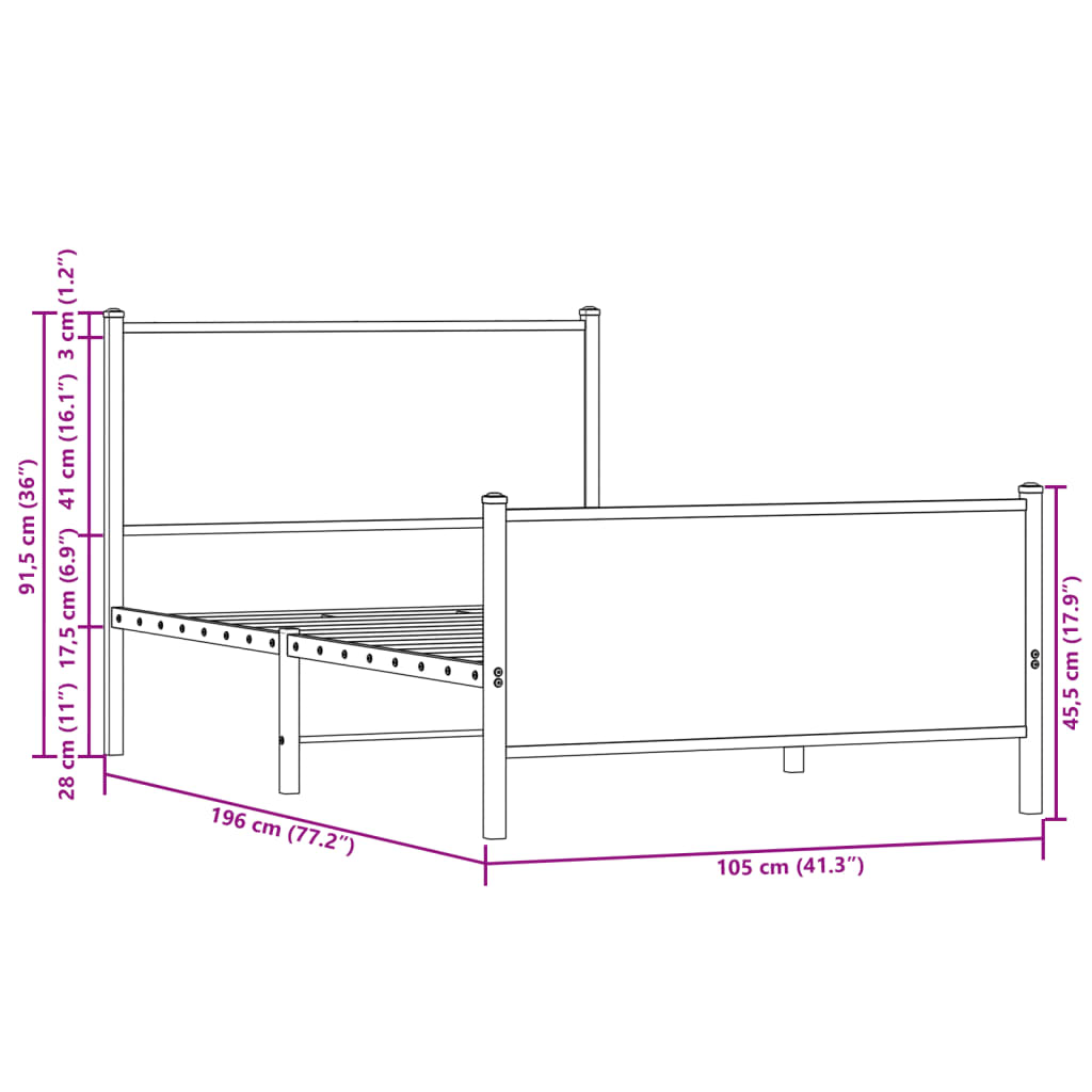 Giroletto senza Materaso in Metallo Rovere Fumo 100x190 cm | homemem39