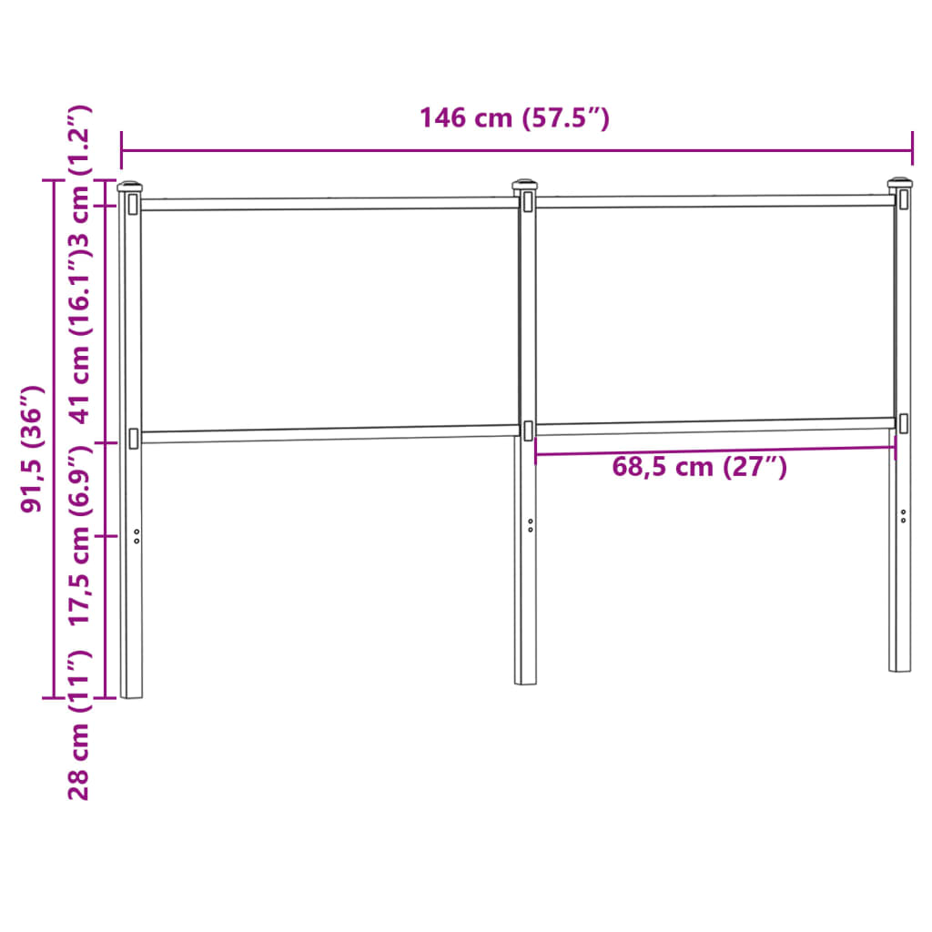 Testiera Rovere Fumo 140 cm in Legno Multistrato e Acciaio