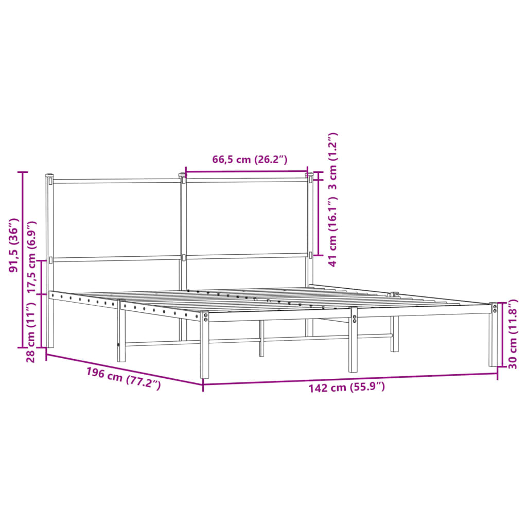 Giroletto senza Materaso in Metallo Rovere Sonoma 137x190 cm | homemem39