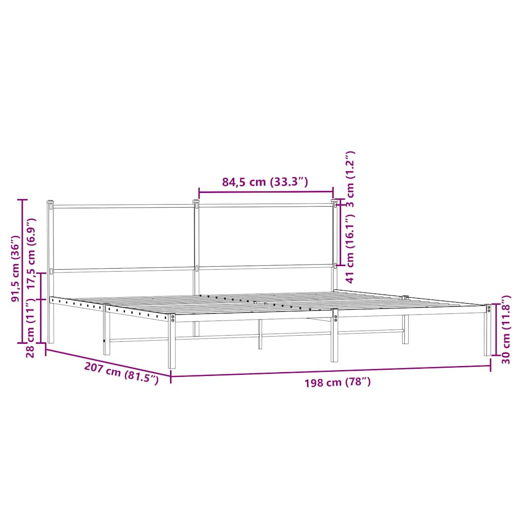 Giroletto senza Materaso in Metallo Rovere Sonoma 193x203 cm | homemem39