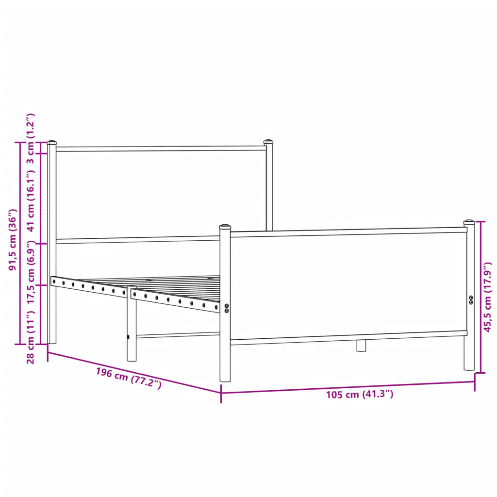 Giroletto senza Materaso in Metallo Rovere Sonoma 100x190 cm | homemem39