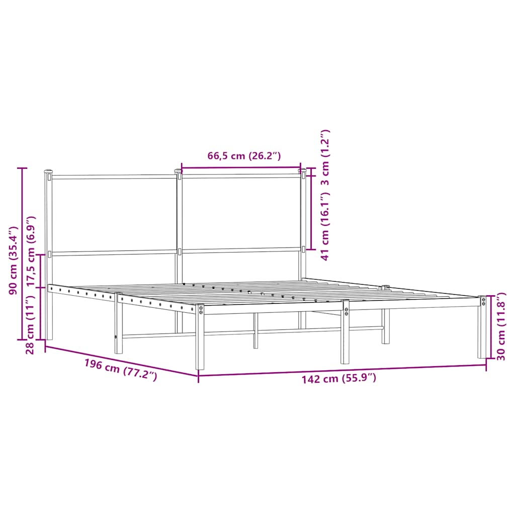 Giroletto senza Materaso in Metallo Rovere Marrone 137x190 cm | homemem39