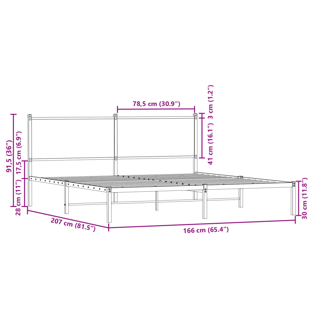 Giroletto senza Materaso in Metallo Rovere Marrone 160x200 cm | homemem39