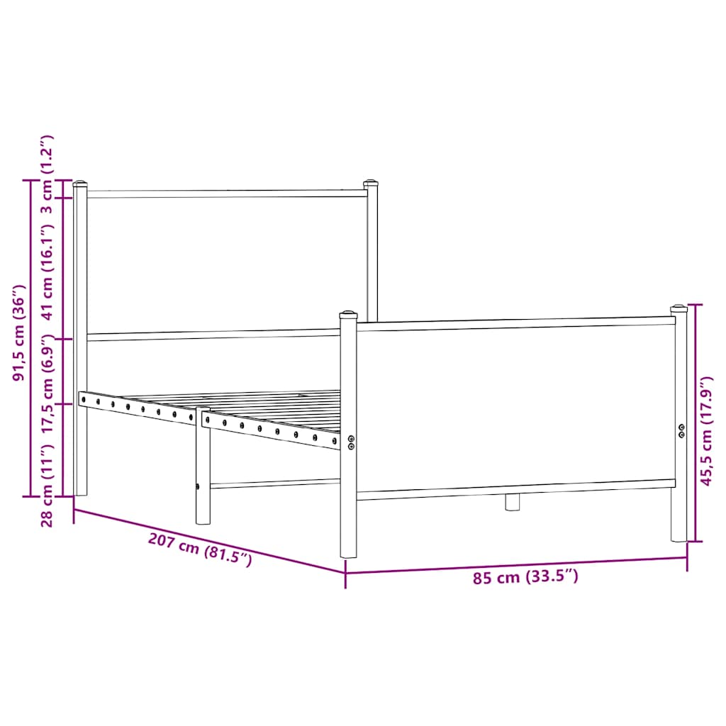 Giroletto senza Materasso in Metallo Rovere Marrone 80x200 cm | homemem39