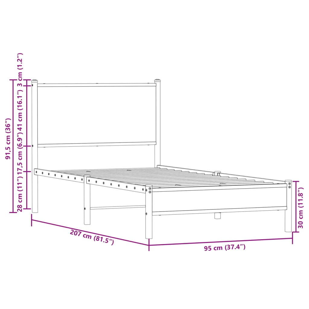 Giroletto senza Materaso in Metallo Rovere Sonoma 90x200 cm | homemem39