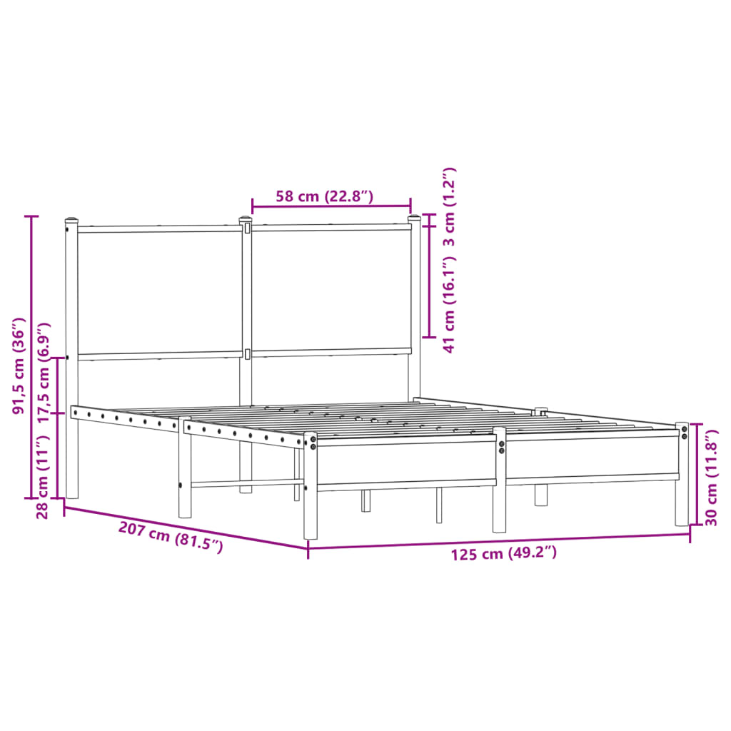 Giroletto senza Materaso in Metallo Rovere Sonoma 120x200 cm | homemem39