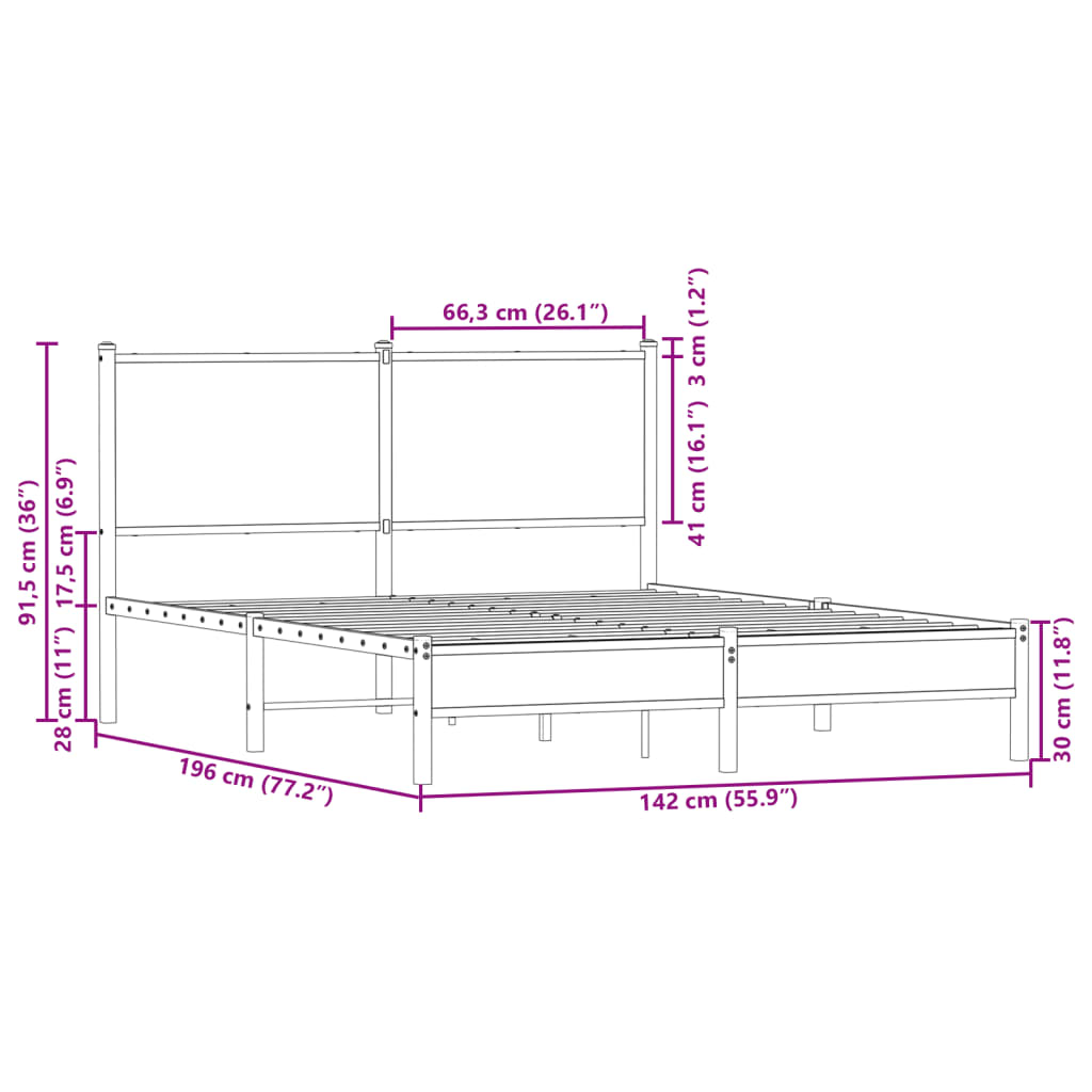 Giroletto senza Materaso in Metallo Rovere Sonoma 137x190 cm | homemem39