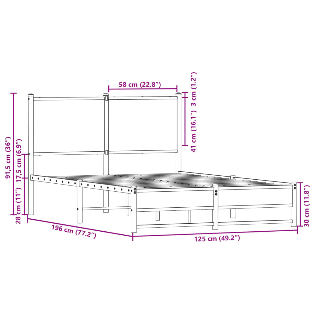 Giroletto senza Materaso in Metallo Rovere Sonoma 120x190 cm | homemem39