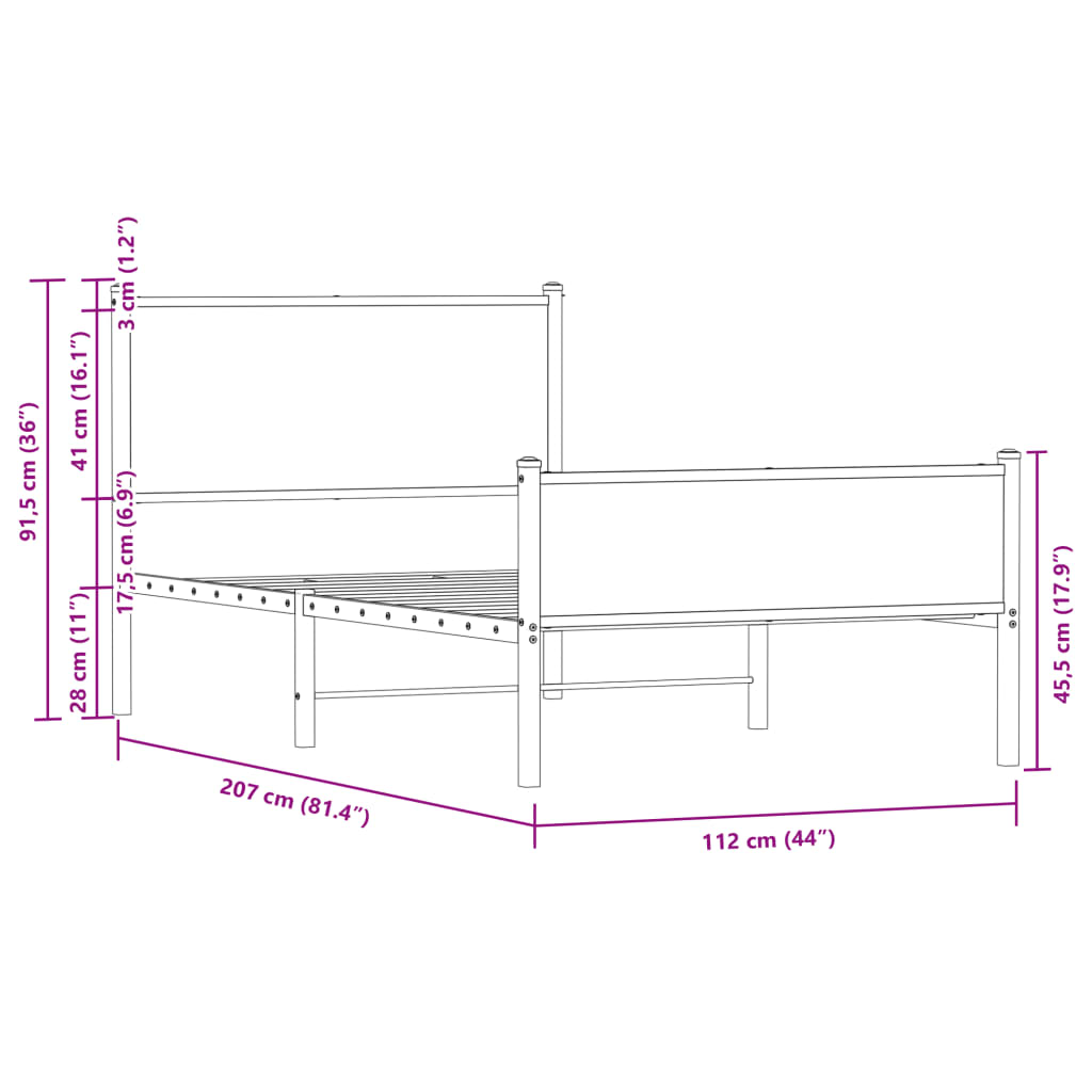 Giroletto senza Materaso in Metallo Rovere Sonoma 107x203 cm | homemem39