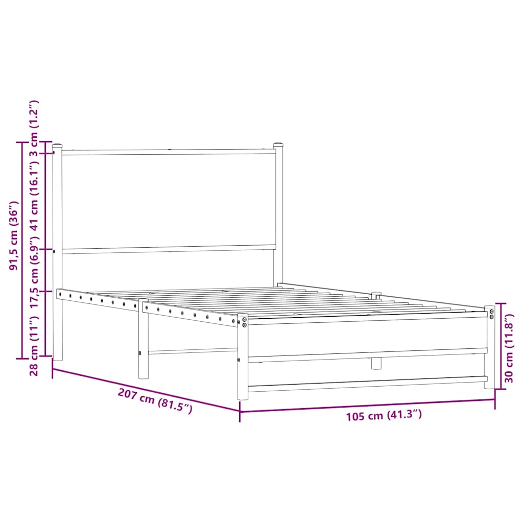 Giroletto senza Materasso in Metallo Rovere Marrone 100x200 cm | homemem39