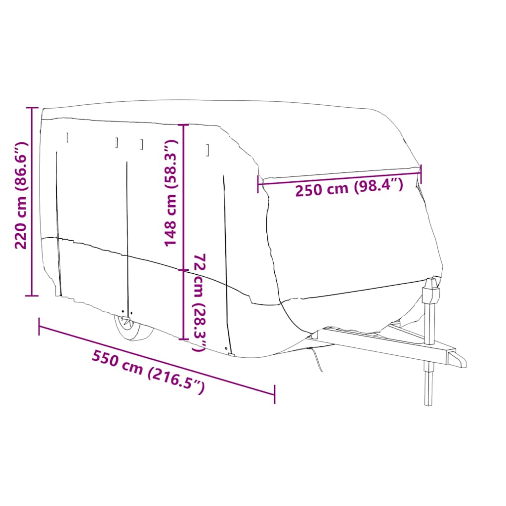 Telo per Roulotte Grigio 550x250x220 cm in Tessuto Non Tessuto | homemem39