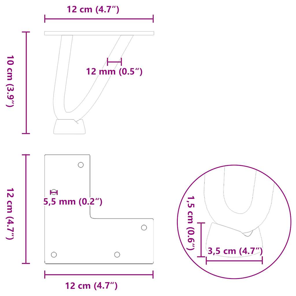 Gambe Tavolo a Forcina 4 pz Antracite 10 cm Acciaio Massiccio - homemem39