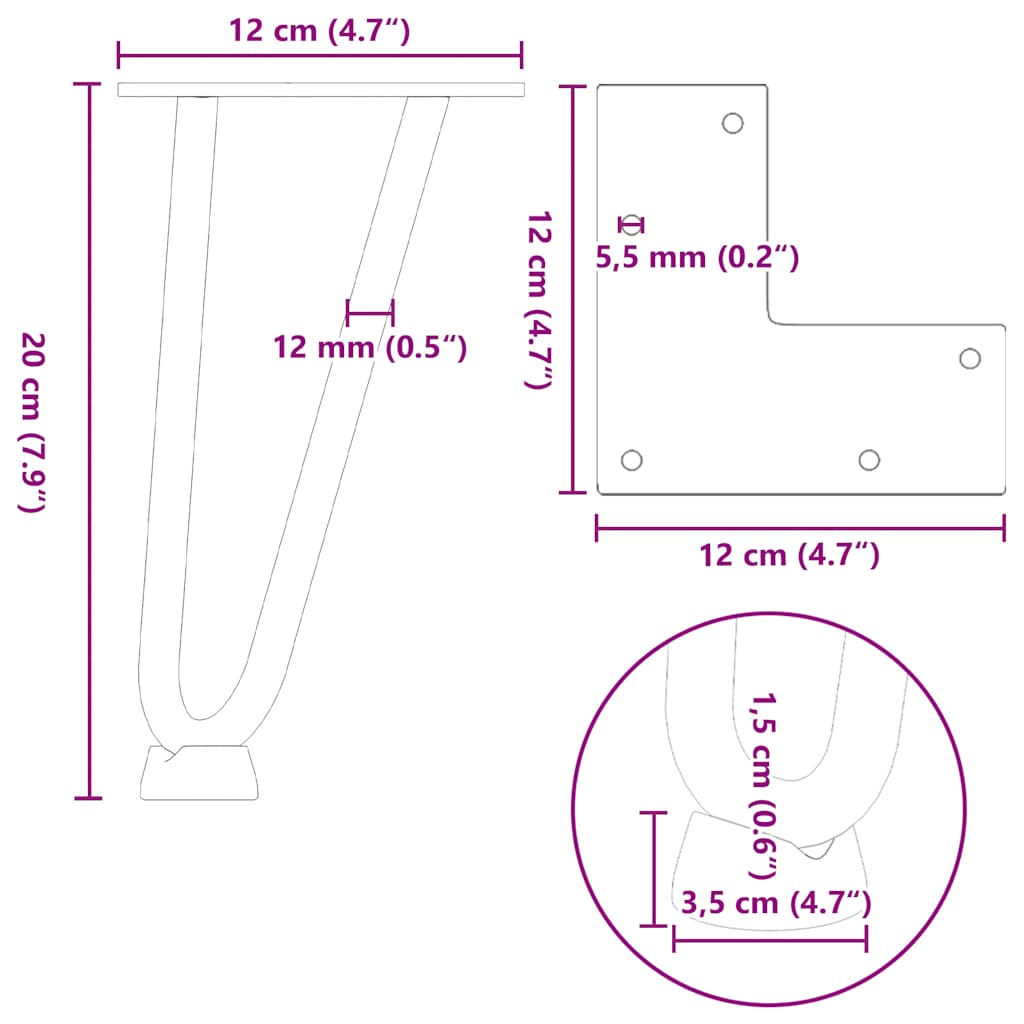 Gambe a forcina per tavolino 4 pz in acciaio naturale 20 cm in acciaio massiccio | homemem39