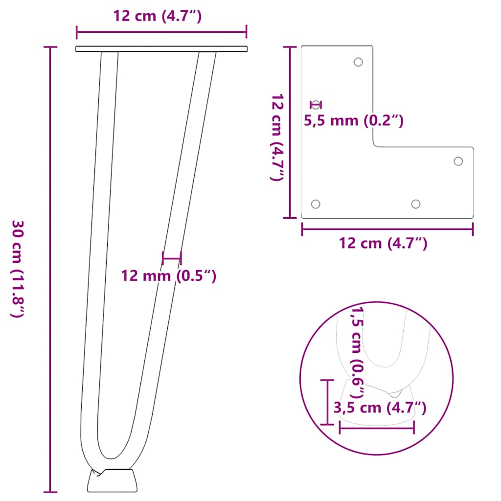 Gambe a forcina per tavolino 4 pz bianche 30 cm in acciaio massiccio | homemem39
