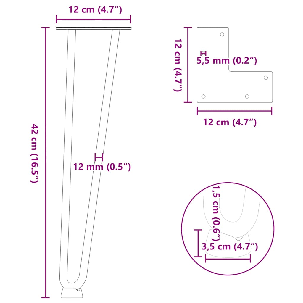Gambe a forcina per tavolino 4 pz bianche 42 cm in acciaio massiccio | homemem39