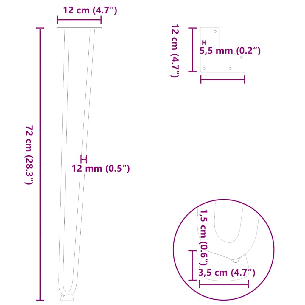 Gambe per Tavolo a Forcina 4 pz Bianco 72 cm Acciaio Massiccio - homemem39