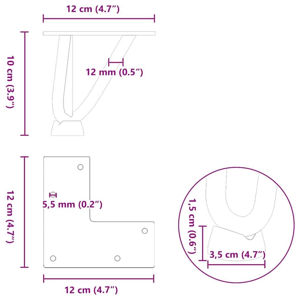 Gambe a forcina per tavolino da caffè 4 pz nere 10 cm in acciaio massiccio | homemem39