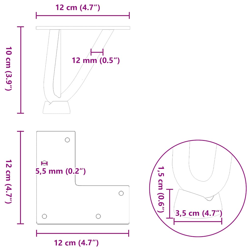 Gambe a forcina per tavolino 4 pz bianche 10 cm in acciaio massiccio | homemem39