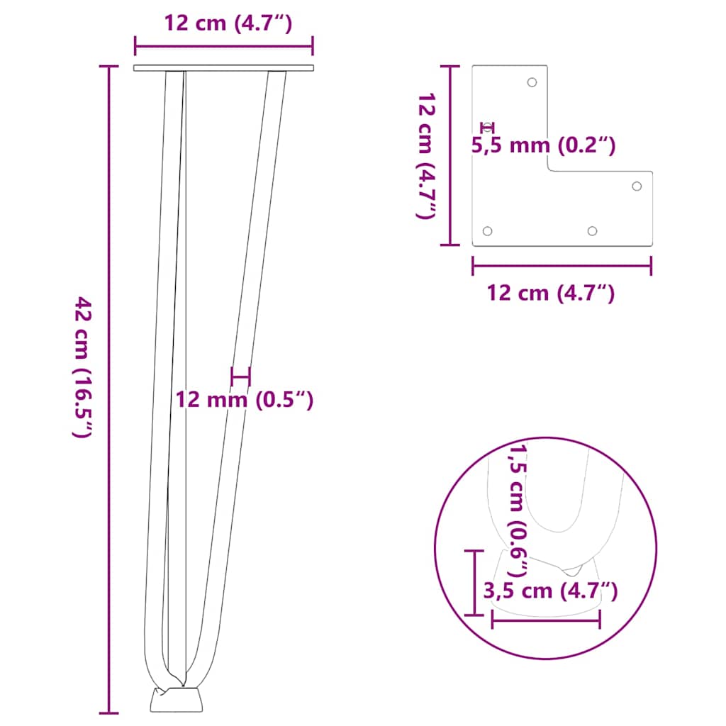 Gambe a forcina per tavolino 4 pz bianche 42 cm in acciaio massiccio | homemem39