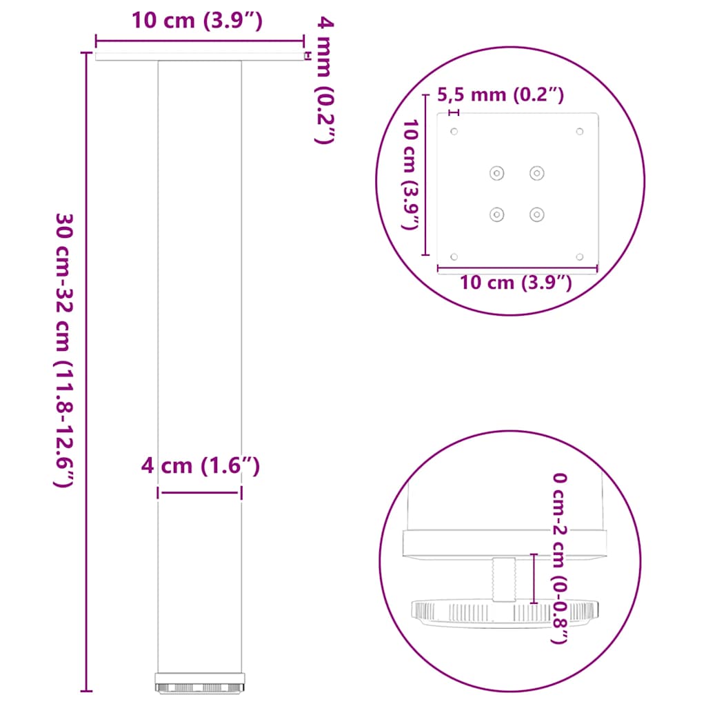 Gambe per Tavolino da Caffè 4 pz Nere 30-32 cm Acciaio | homemem39