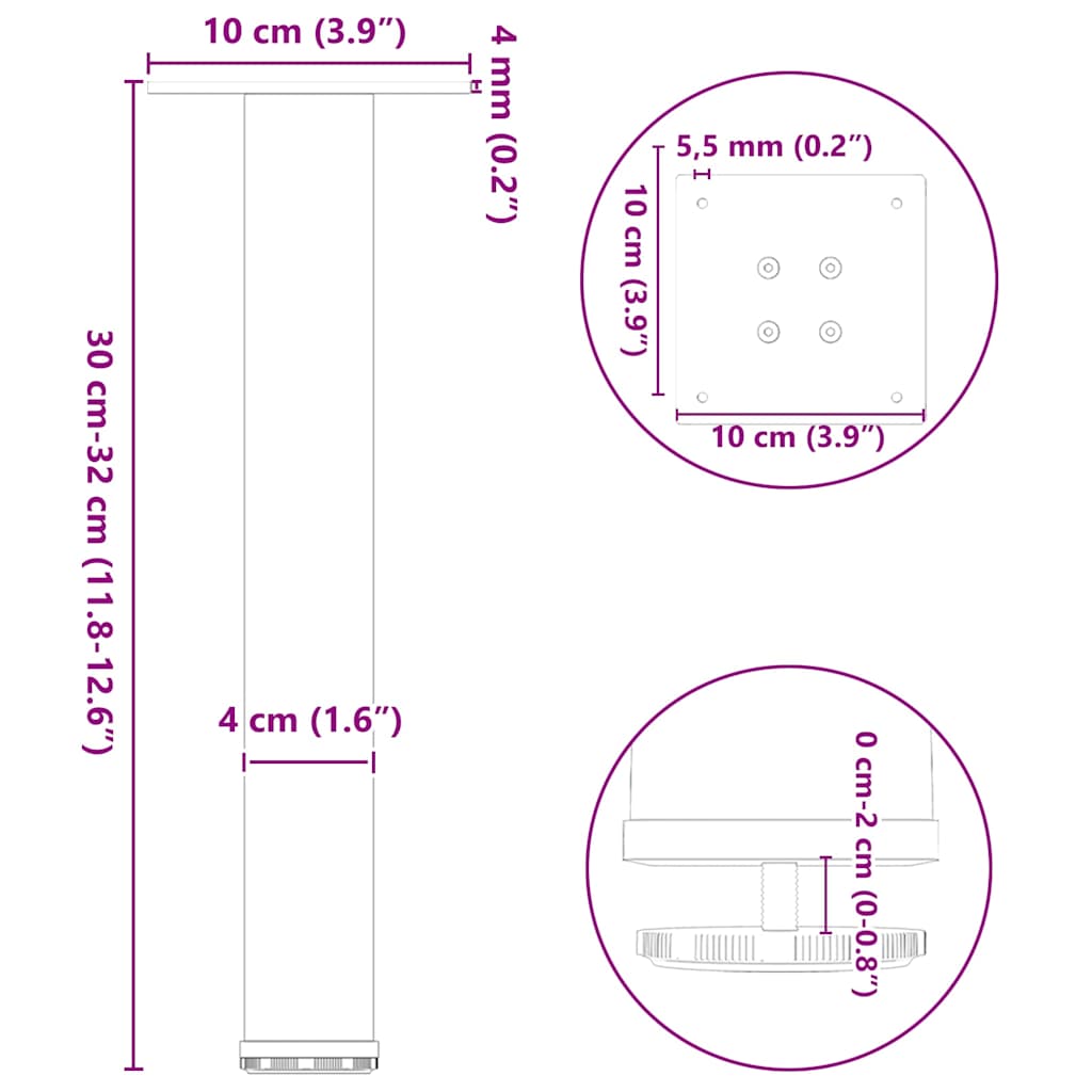 Gambe per Tavolino da Caffè 4 pz Acciaio Naturale 30-32 cm Acciaio | homemem39