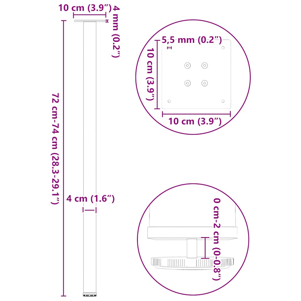 Gambe per Tavolino 4 pz Antracite 72-74 cm in Acciaio - homemem39