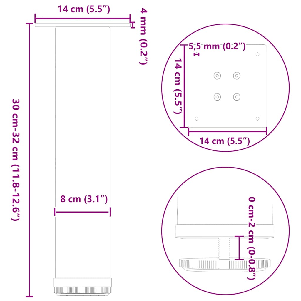 Gambe per Tavolino da Caffè 4 pz Acciaio Naturale 30-32 cm Acciaio | homemem39