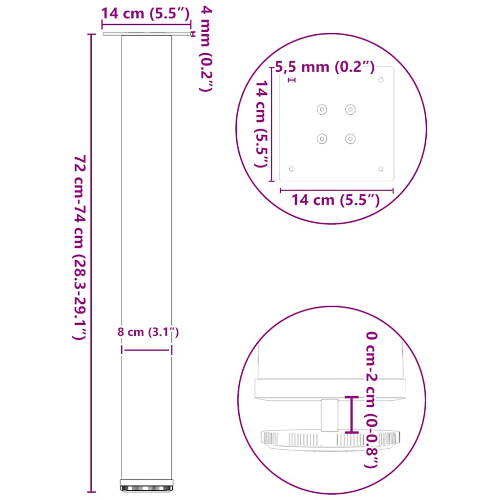 Gambe per Tavolino 4 pz Antracite 72-74 cm in Acciaio - homemem39