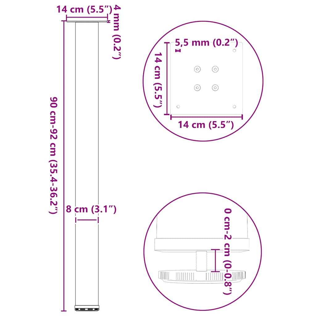 Gambe per tavolo da bar 4 pz Antracite 90-92 cm Acciaio | homemem39