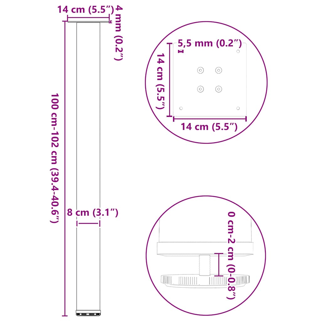 Gambe per tavolo da bar 4 pz Antracite 100-102 cm Acciaio | homemem39