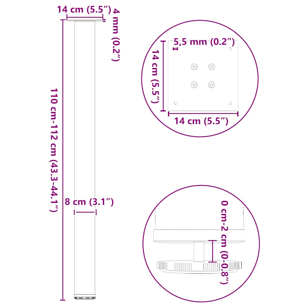 Gambe per tavolo da bar 4 pz bianche 110-112 cm in acciaio - homemem39