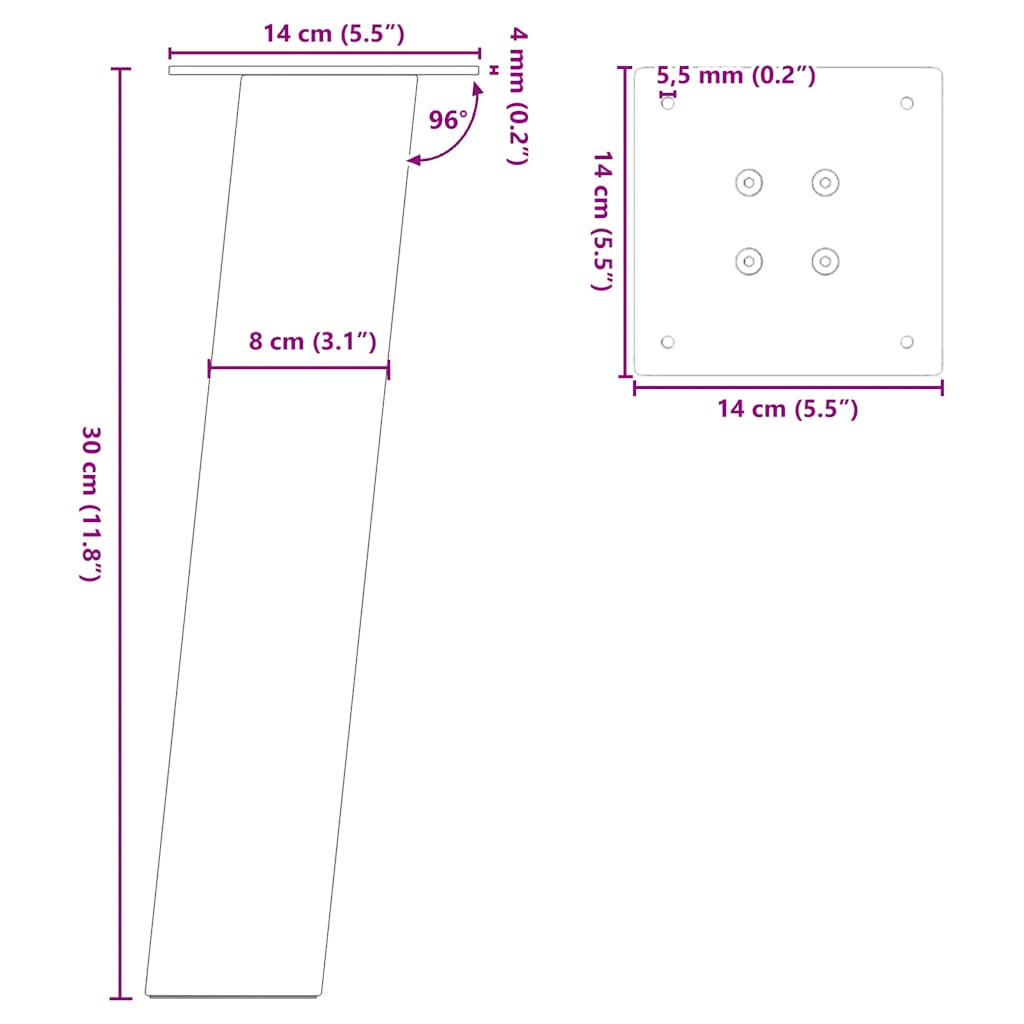 Gambe per tavolino da caffè 4 pz in acciaio naturale 30 cm | homemem39