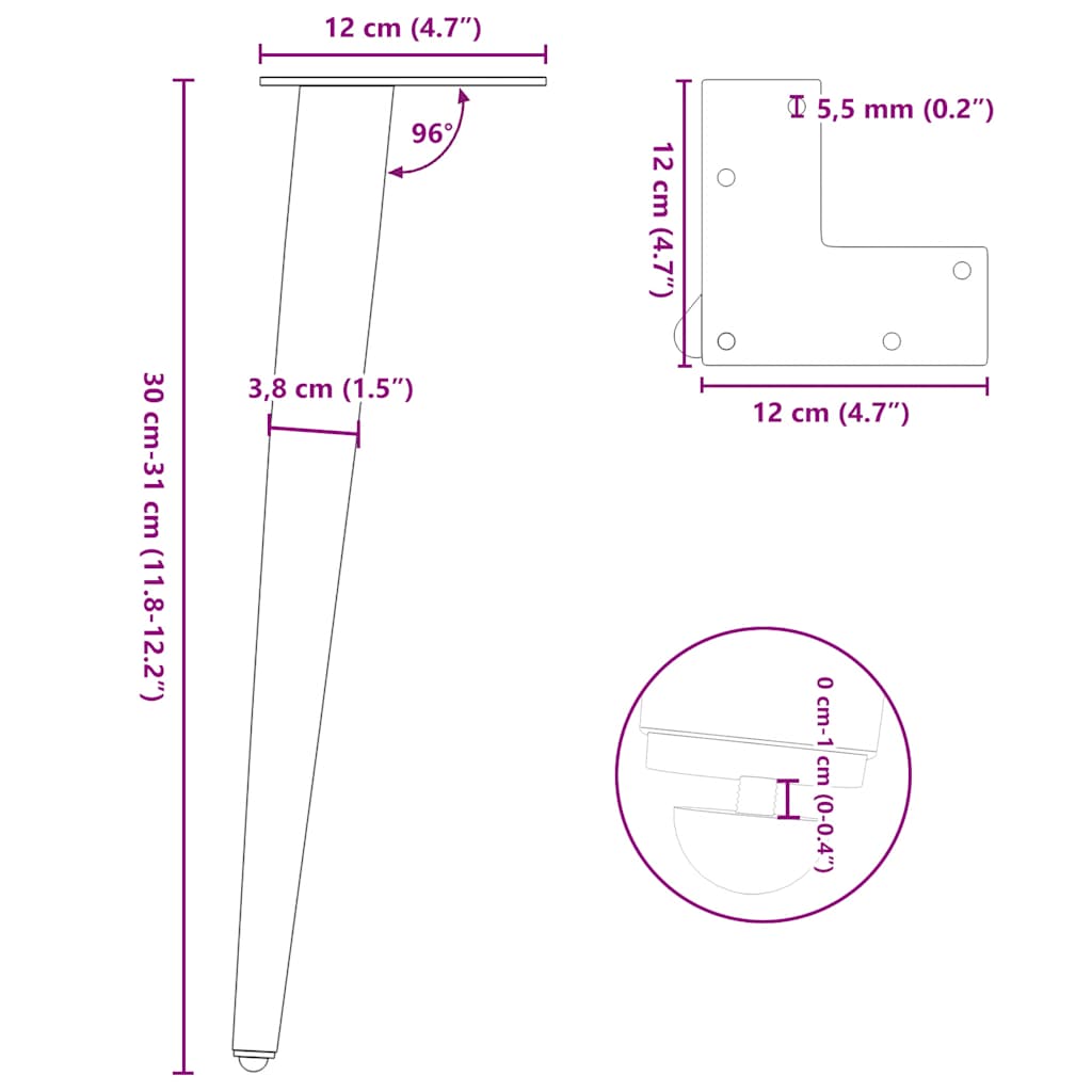 Gambe per Tavolino da Caffè Forma Conica 4 pz Bianco 30-31 cm Acciaio | homemem39