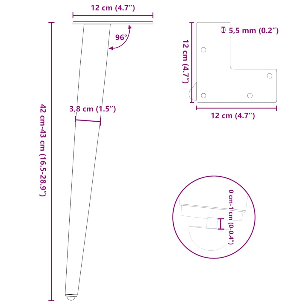 Gambe per Tavolino da Caffè Forma Conica 4 pz Bianche 42-43 cm Acciaio | homemem39