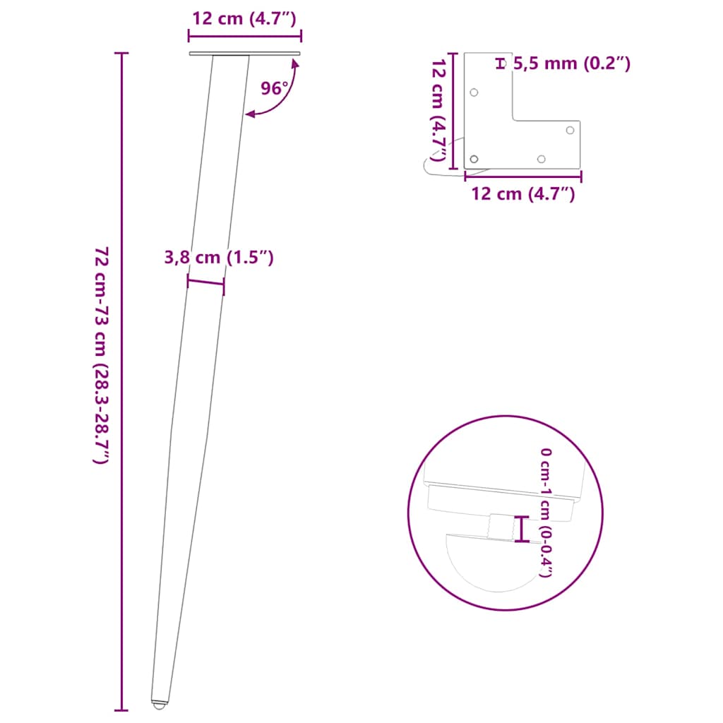Gambe per Tavolo Consolle Forma Conica 4 pz Nere 72-73 cm Acciaio | homemem39