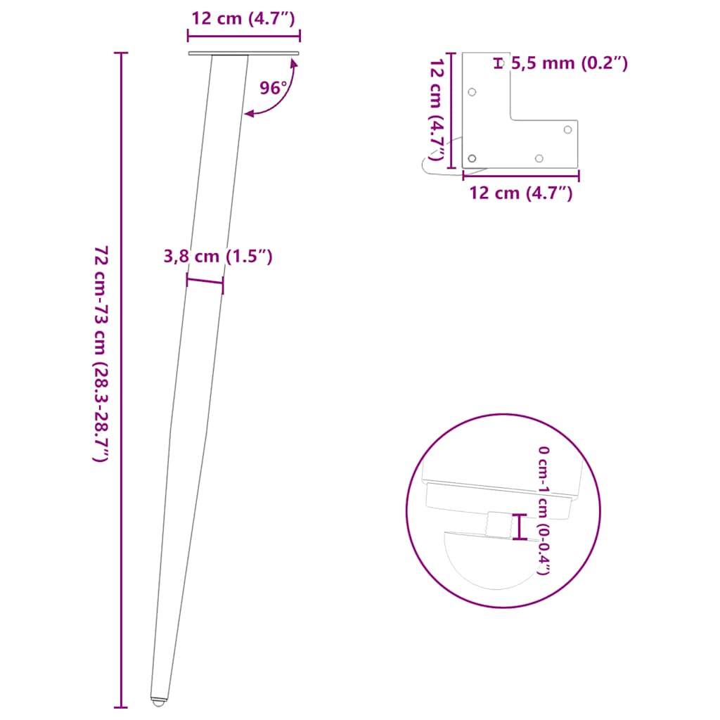 Gambe per Tavolo Consolle Forma Conica 4 pz Bianche 72-73 cm Acciaio | homemem39