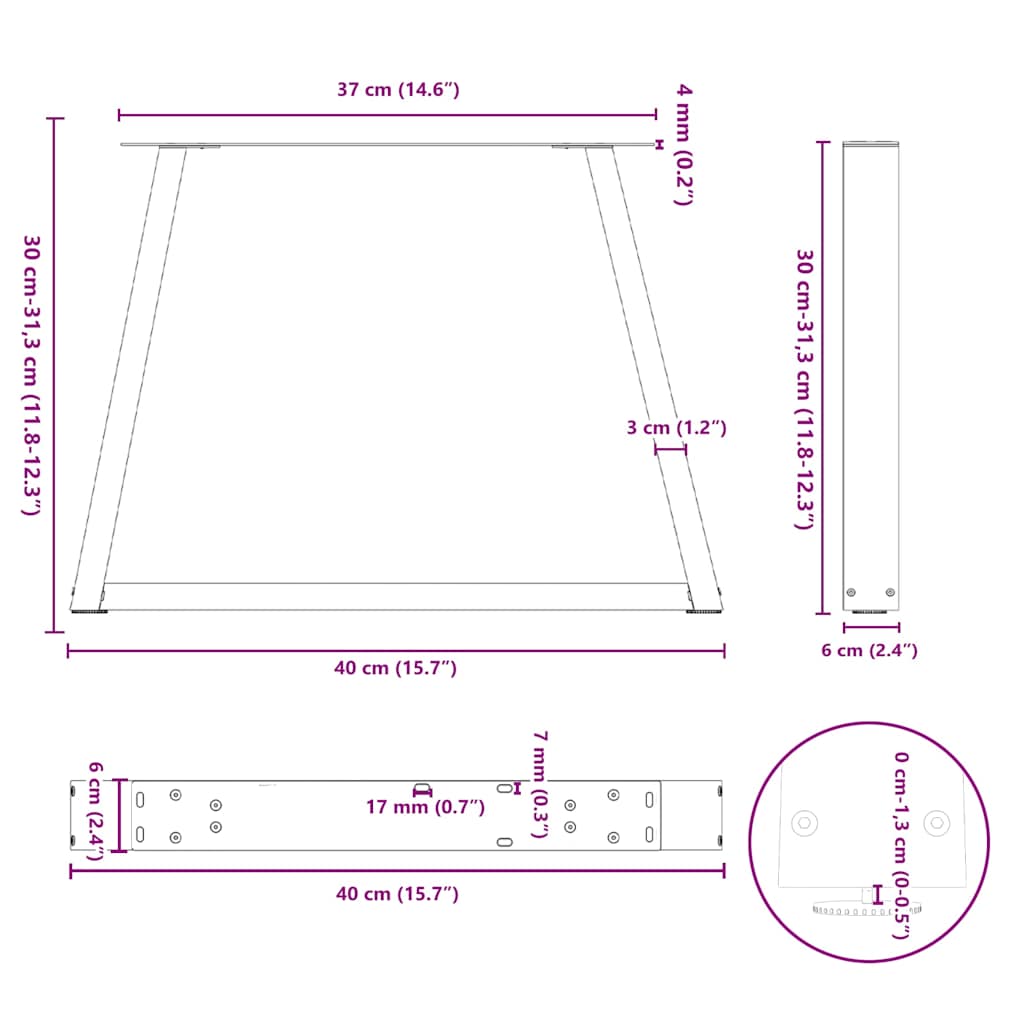 Gambe per Tavolo da Pranzo a V 2 pz Nero 40x(30-31,3)cm Acciaio - homemem39