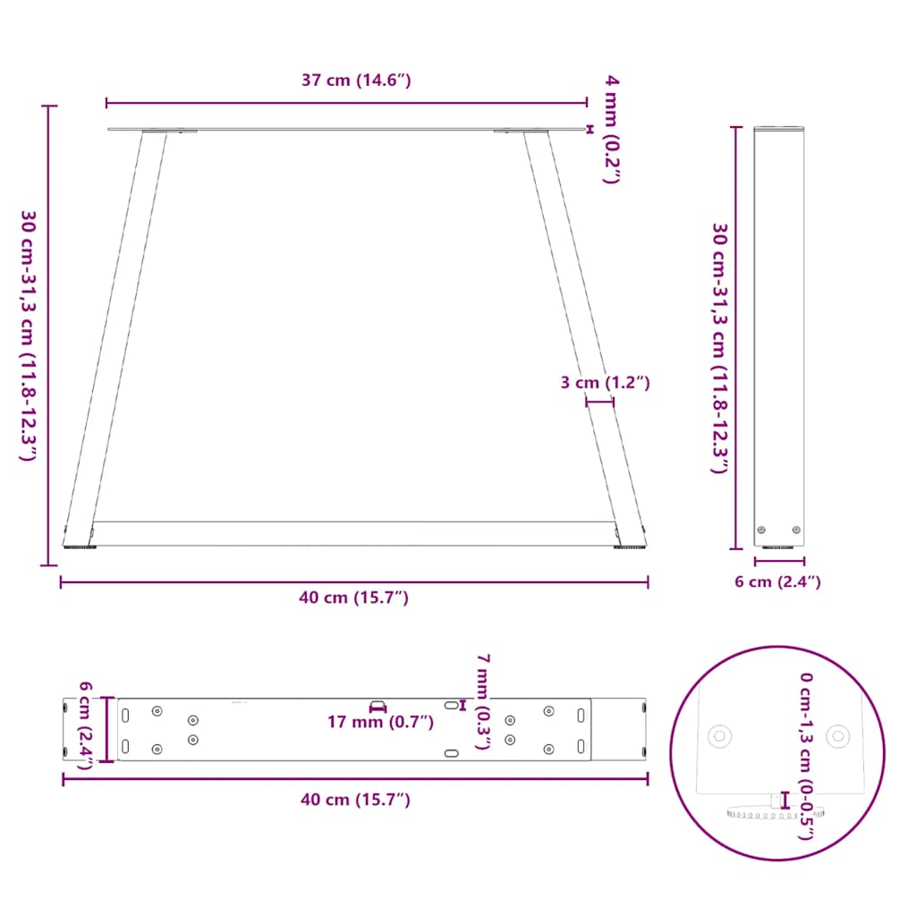 Gambe per Tavolino da Caffè forma V 2 pz Nere 40x(30-31,3) cm