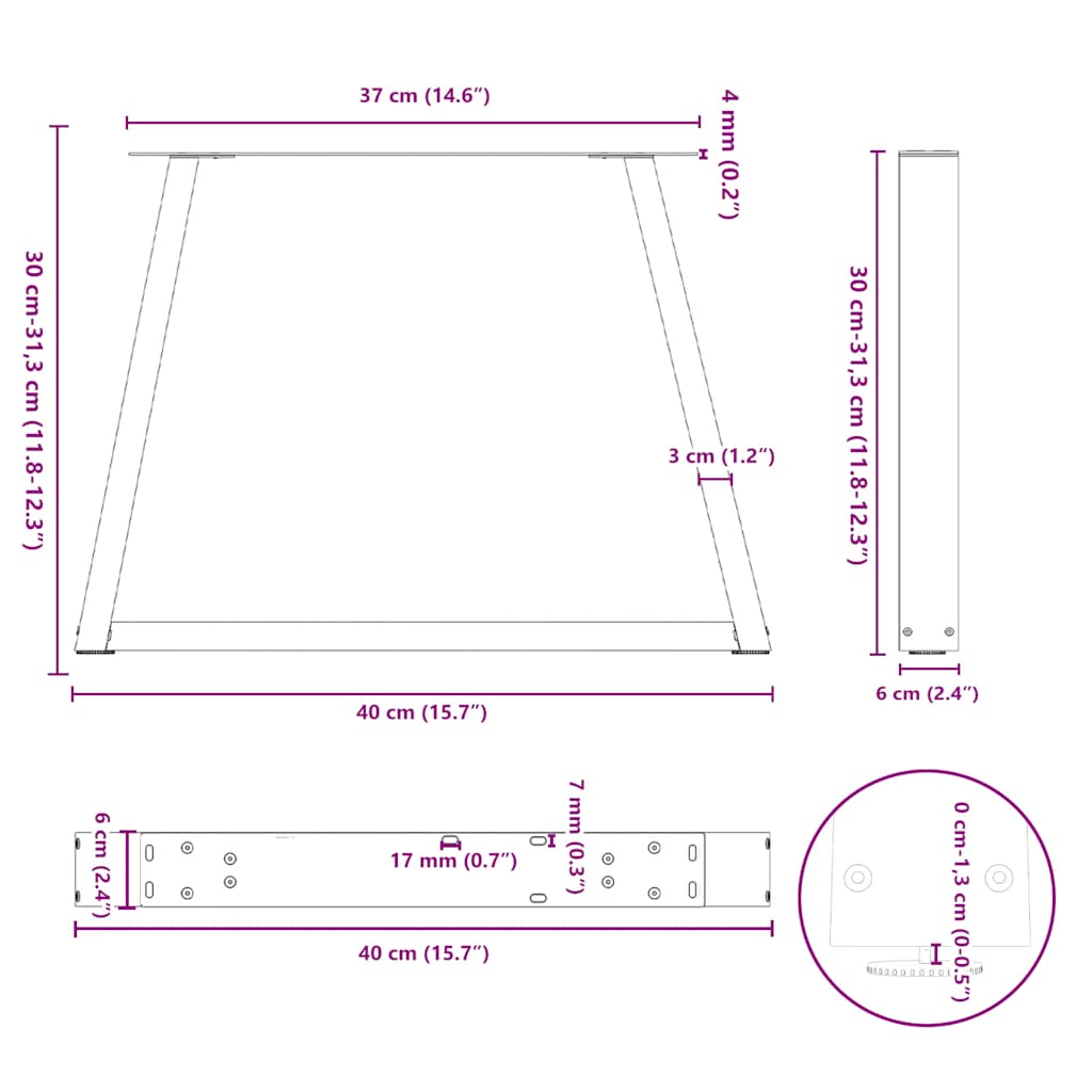 Gambe per Tavolino da Caffè a Forma di V 2 pz Antracite 40x(30-31,3) cm Acciaio | homemem39