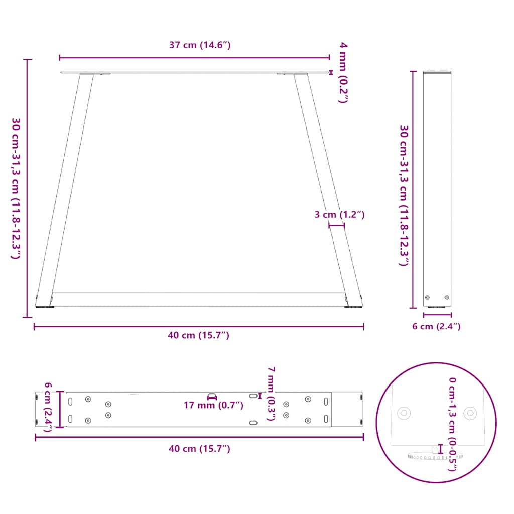 Gambe per Tavolino da Caffè a Forma di V 2 pz Acciaio Naturale 40x(30-31,3) cm Acciaio | homemem39