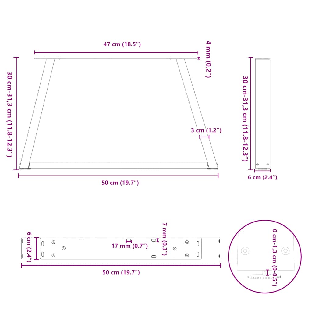 Gambe per Tavolo Pranzo a V 2 pz Bianco 50x(30-31,3)cm Acciaio - homemem39